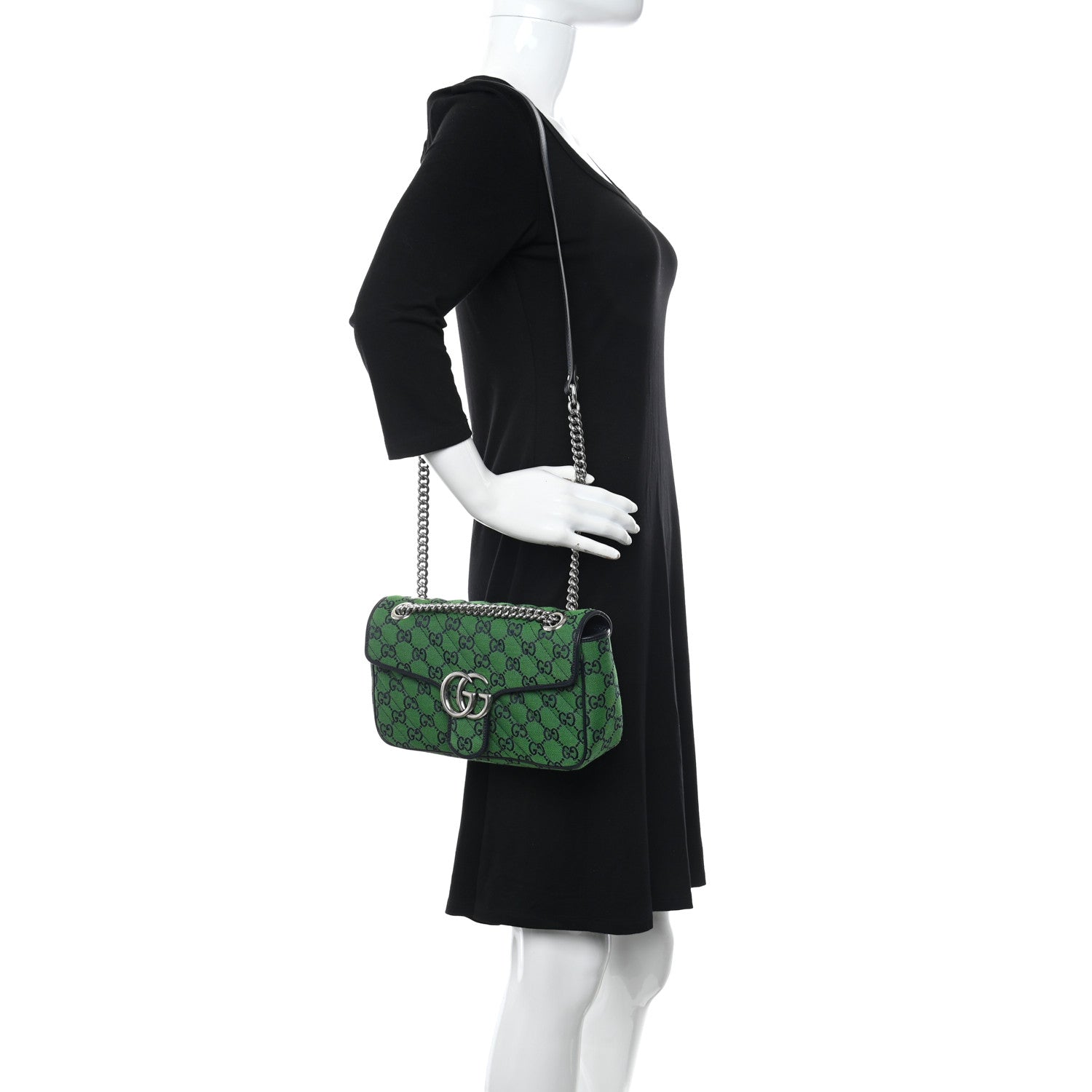 Gucci Monogram Multicolor Matelasse Diagonal Small GG Marmont Shoulder Bag Green Blue 2 of 9