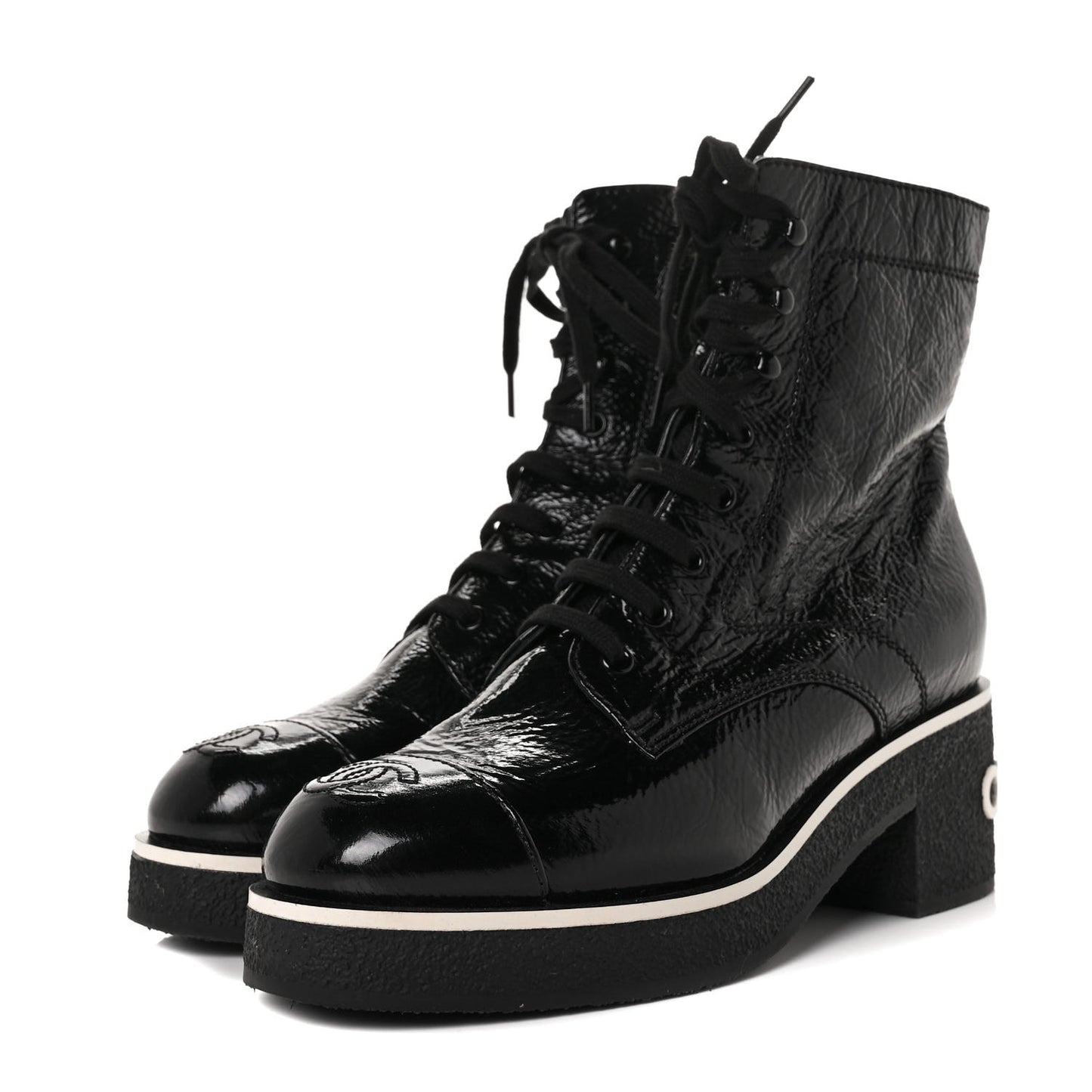 Patent Lace Up Boots 38 Black