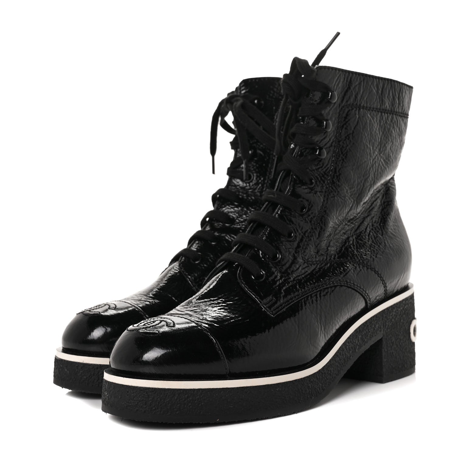 Chanel Patent Lace Up Boots 38 Black 3 of 7
