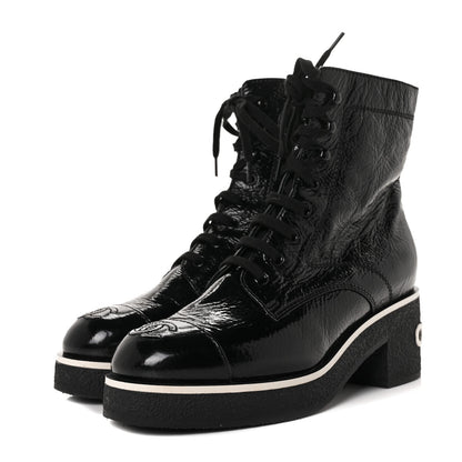 Chanel Patent Lace Up Boots 38 Black 3 of 7