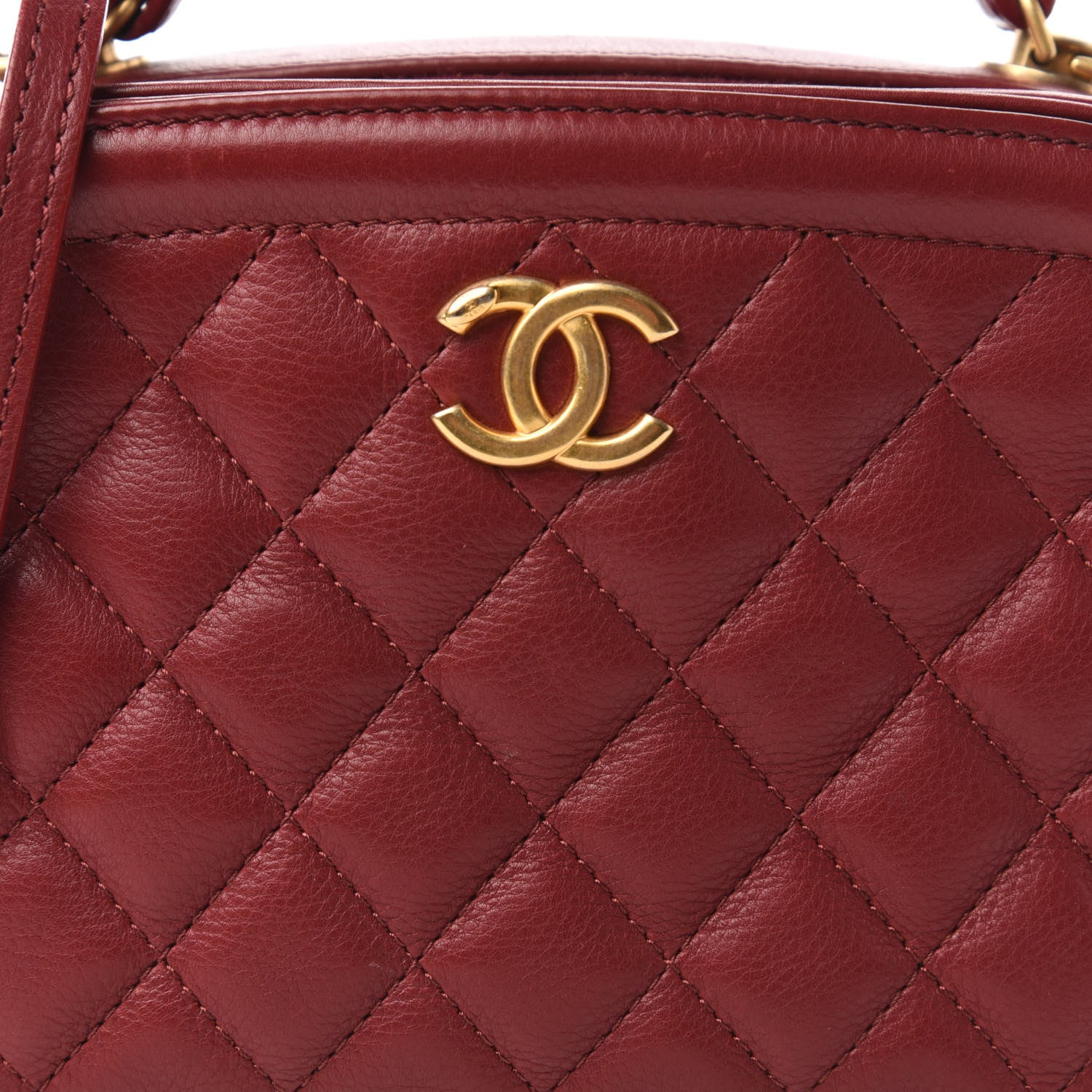 Chanel Calfskin Quilted CC Small Vanity Case Dark Red 10 of 10