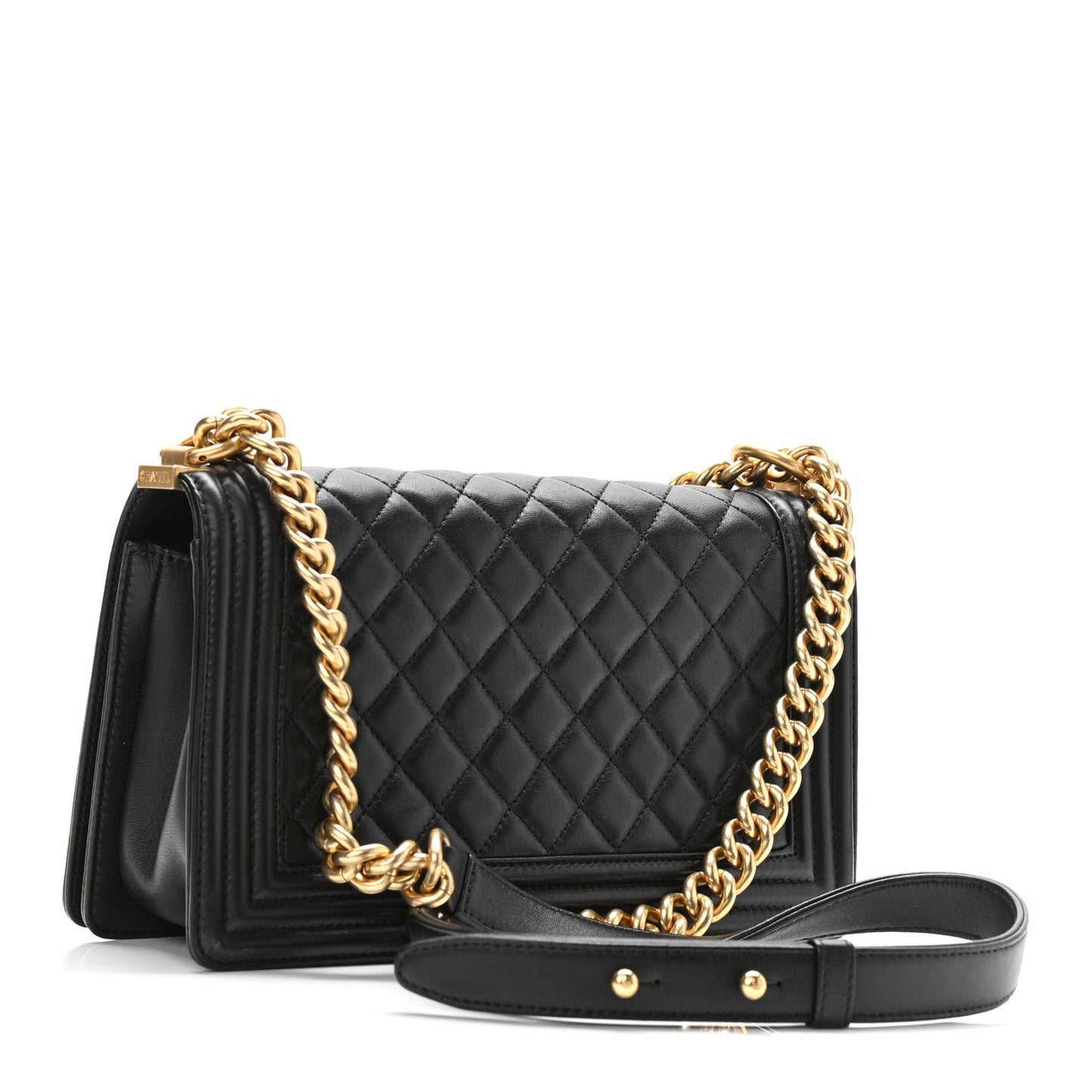 Lambskin Quilted Medium Boy Flap Black