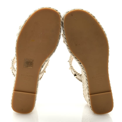 Valentino Garavani Calfskin Rockstud Torchon Espadrille 25/95mm Wedge Sandals 38 Light Ivory 5 of 7