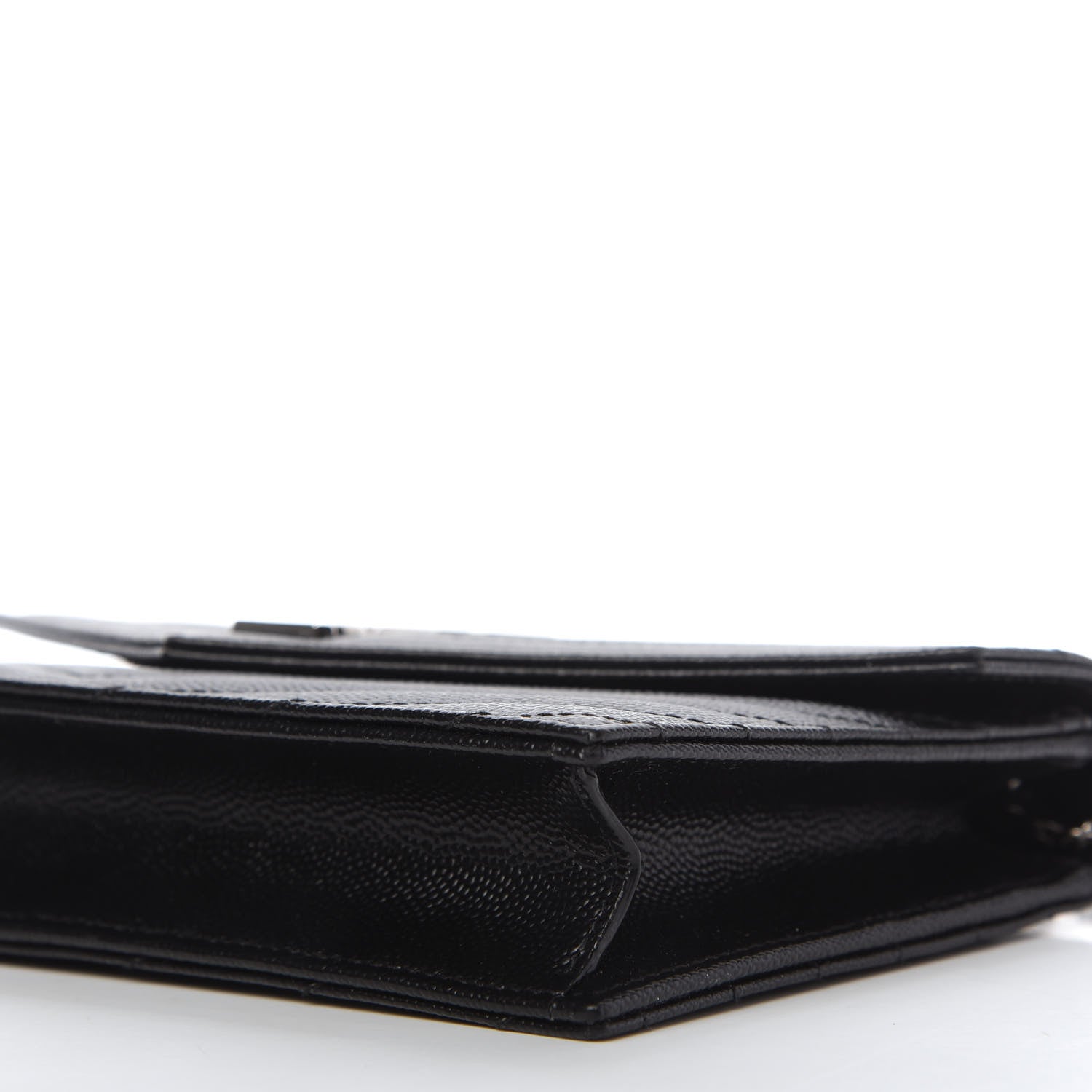 Saint Laurent Grain De Poudre Matelasse Chevron Monogram Envelope Chain Wallet Black 7 of 10