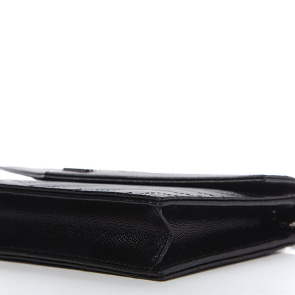 Saint Laurent Grain De Poudre Matelasse Chevron Monogram Envelope Chain Wallet Black 7 of 10