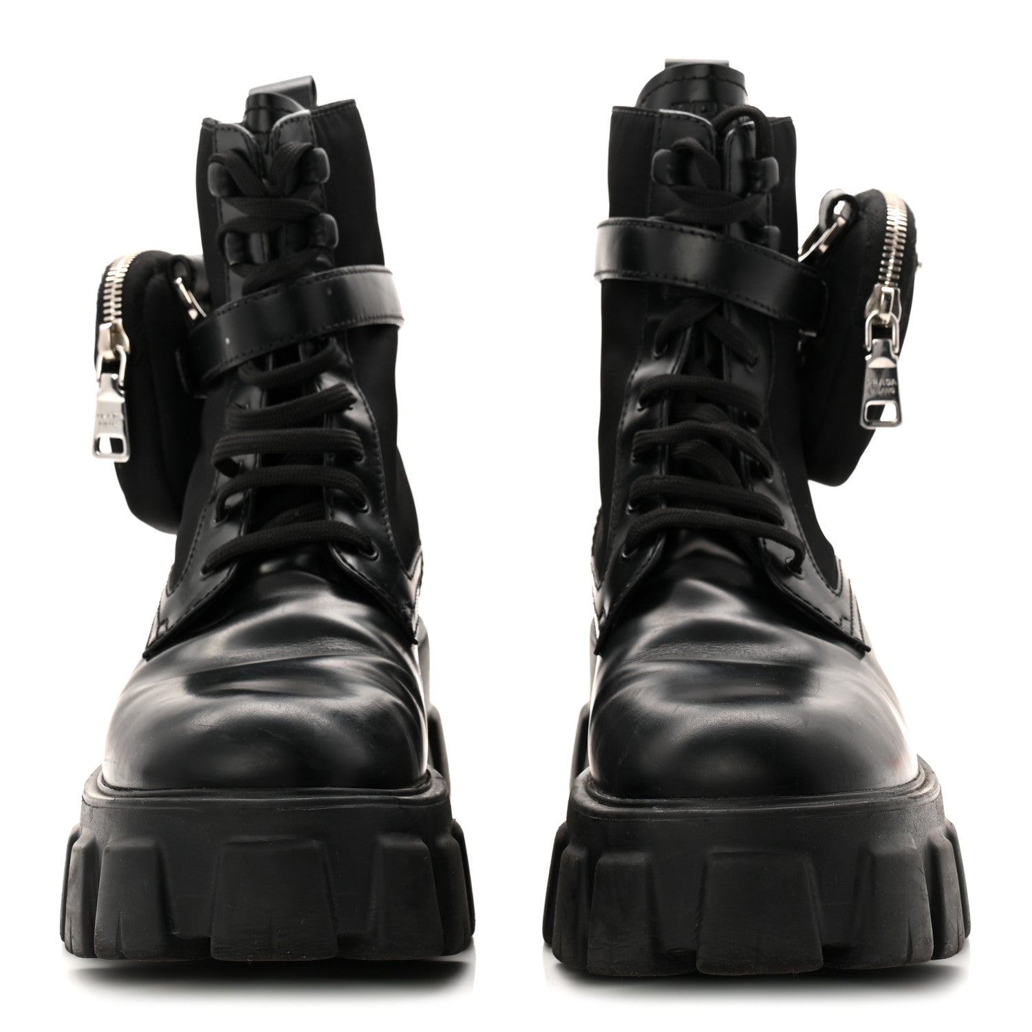 Prada Spazzolato Rois Re-Nylon Metal Triangle Logo Monolith Pouch Pocket 55mm Boots 39.5 Black 3 of 10