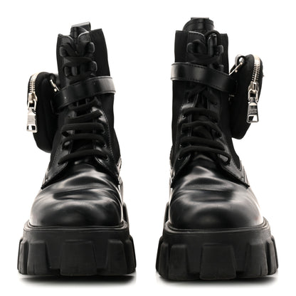 Prada Spazzolato Rois Re-Nylon Metal Triangle Logo Monolith Pouch Pocket 55mm Boots 39.5 Black 3 of 10