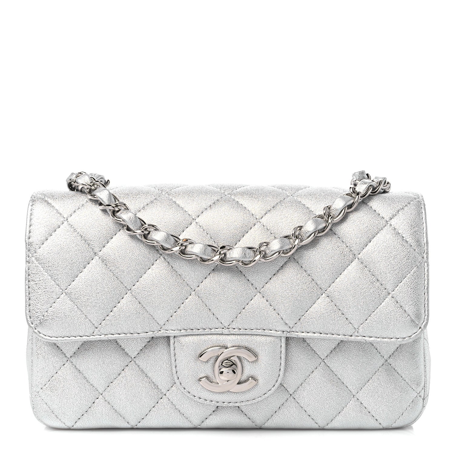 Chanel Metallic Lambskin Quilted Mini Rectangular Flap Silver 1 of 9