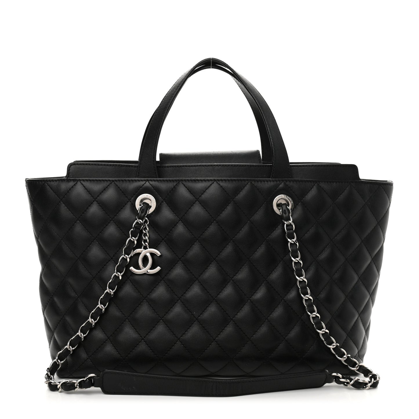 Calfskin Quilted Large Shopping Tote Black
