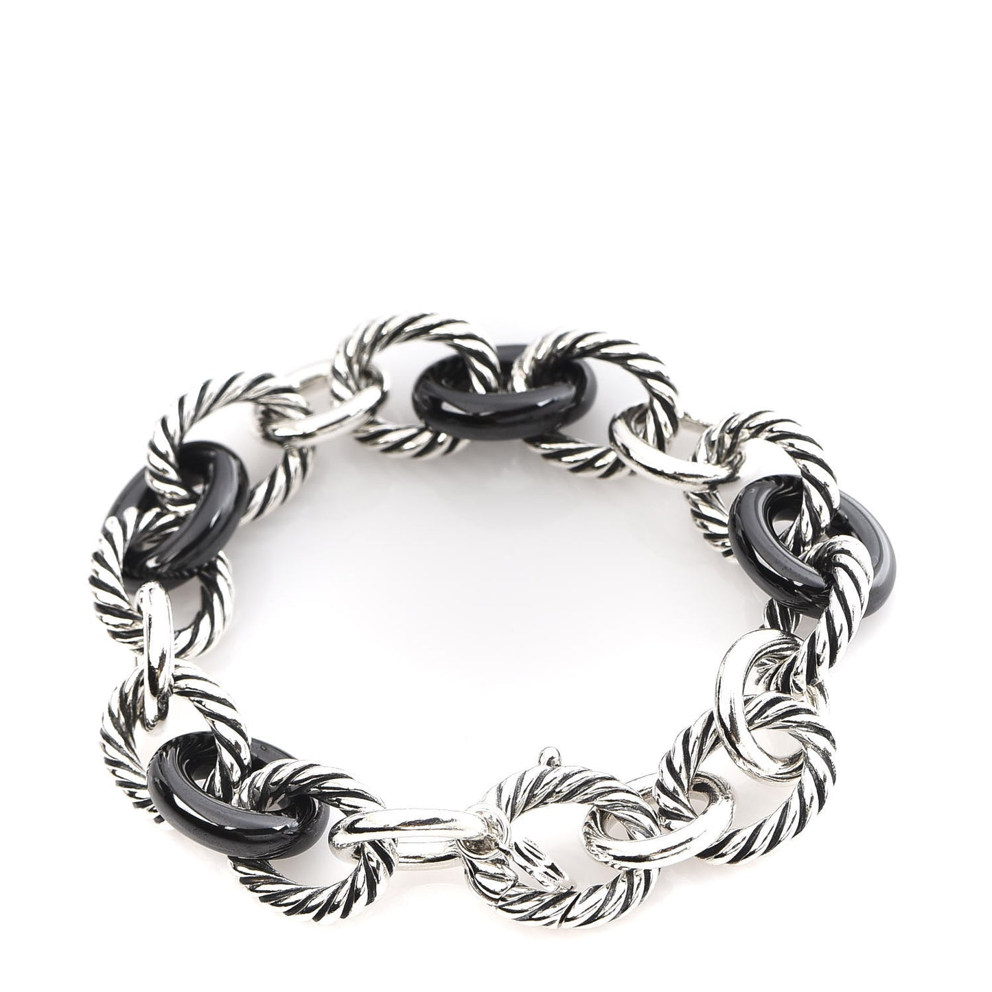 Sterling Silver Ceramic 13mm Large Oval Link Bracelet Black