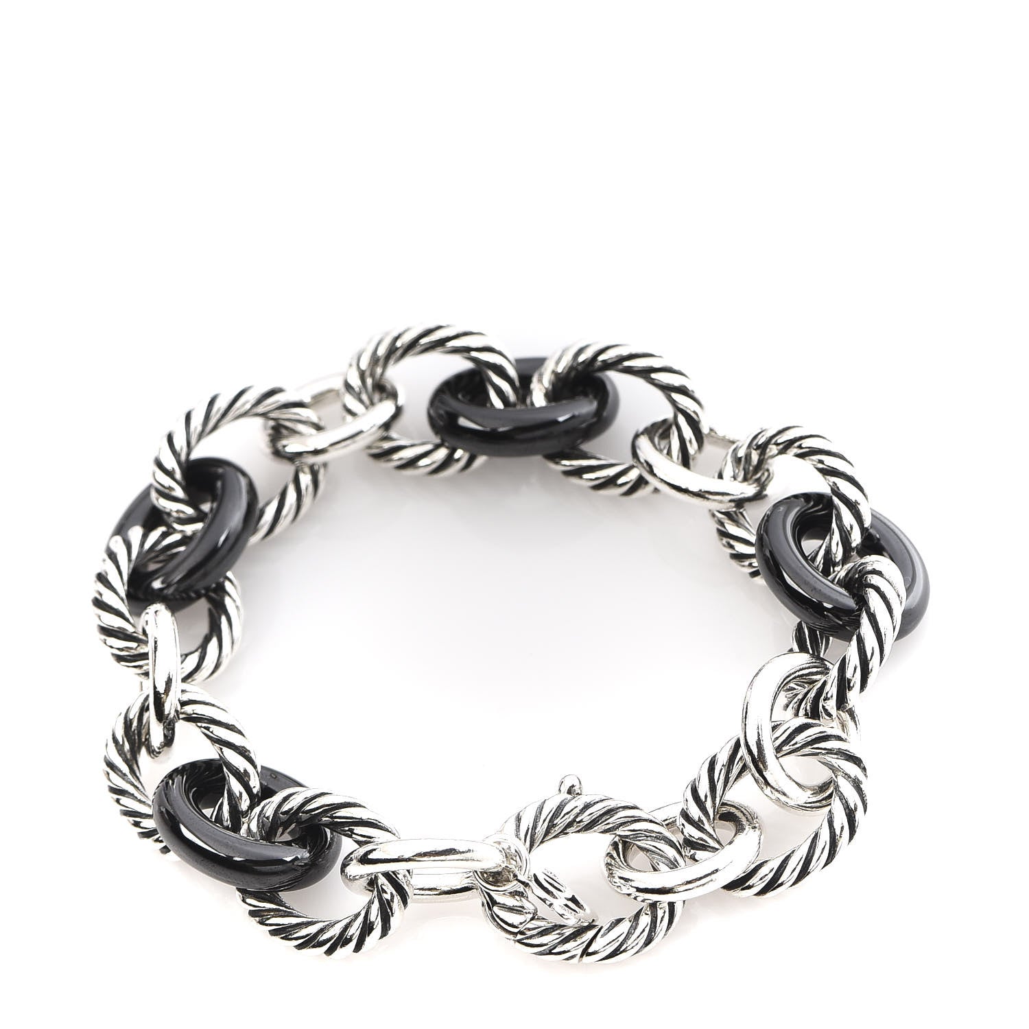 David Yurman Sterling Silver Ceramic 13mm Large Oval Link Bracelet Black 3 of 4