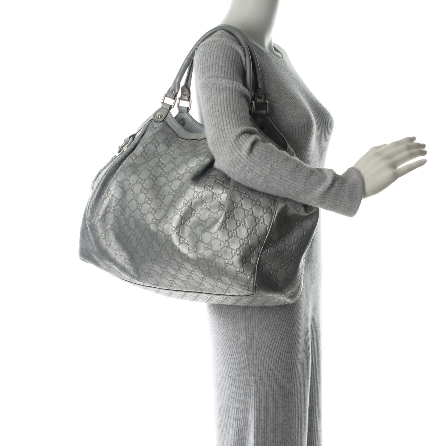 Guccissima Large Sukey Tote Silver