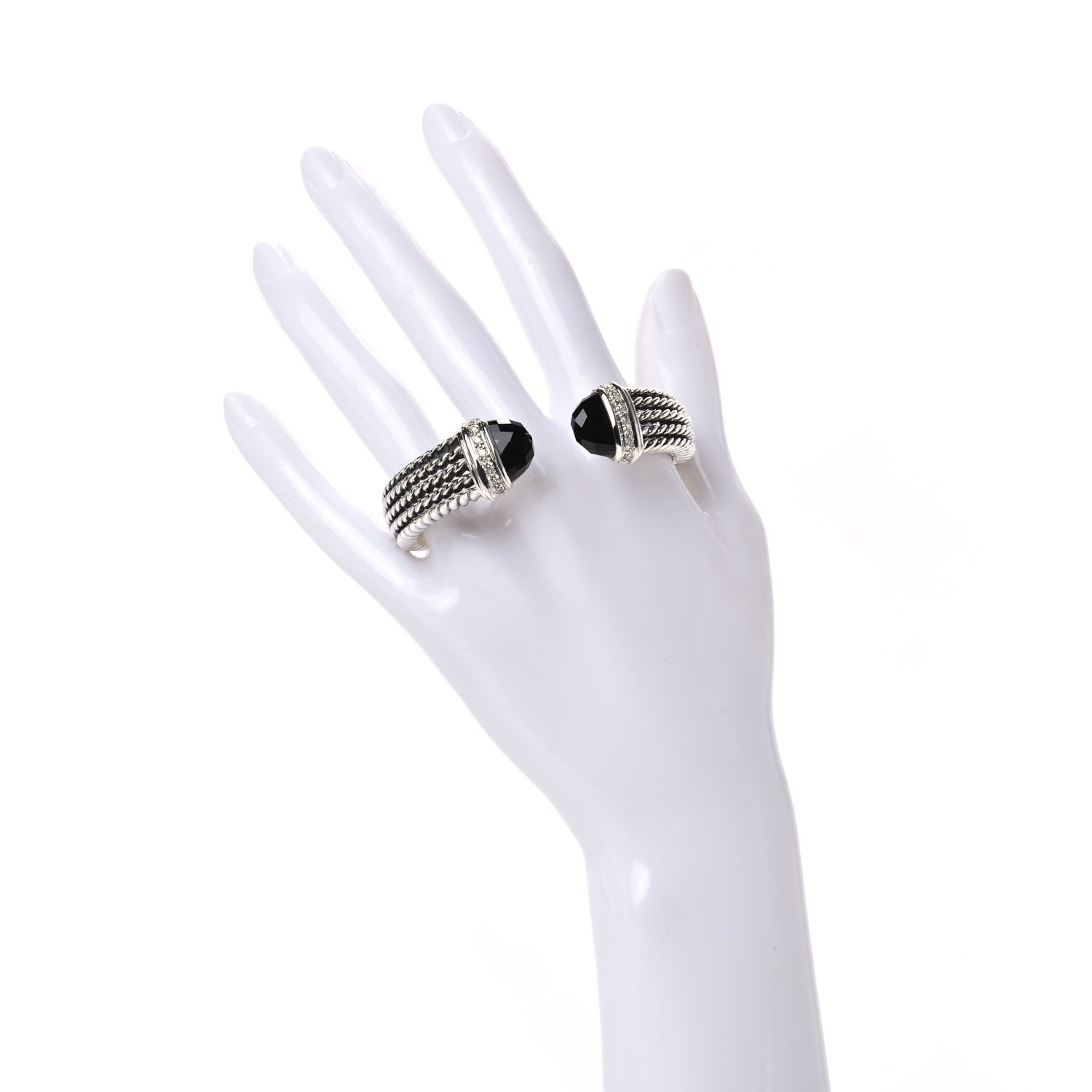 David Yurman Sterling Silver Diamond Black Onyx 10mm Wheaton Cuff Bracelet 2 of 4