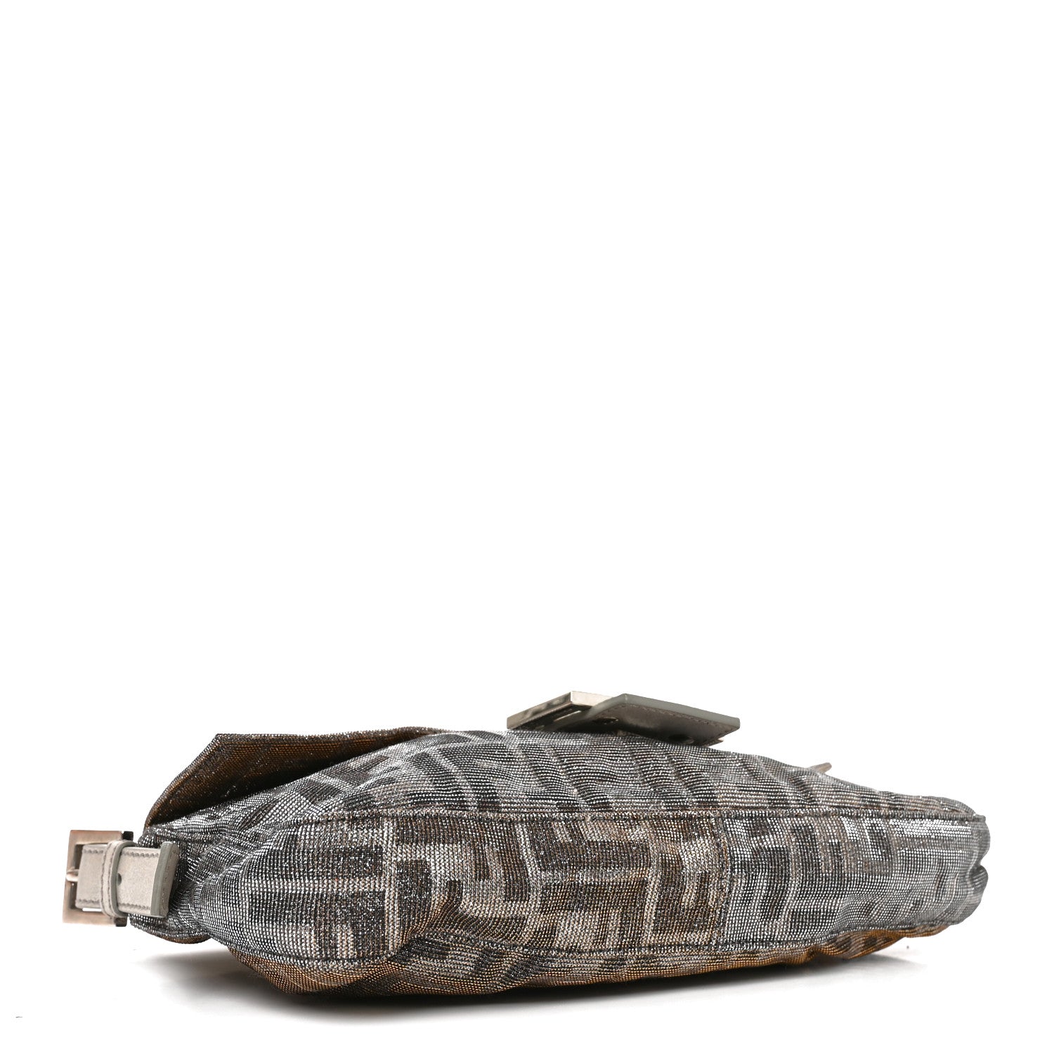 Fendi Metallic Lurex Zucca Vitello Baguette Argento 4 of 9