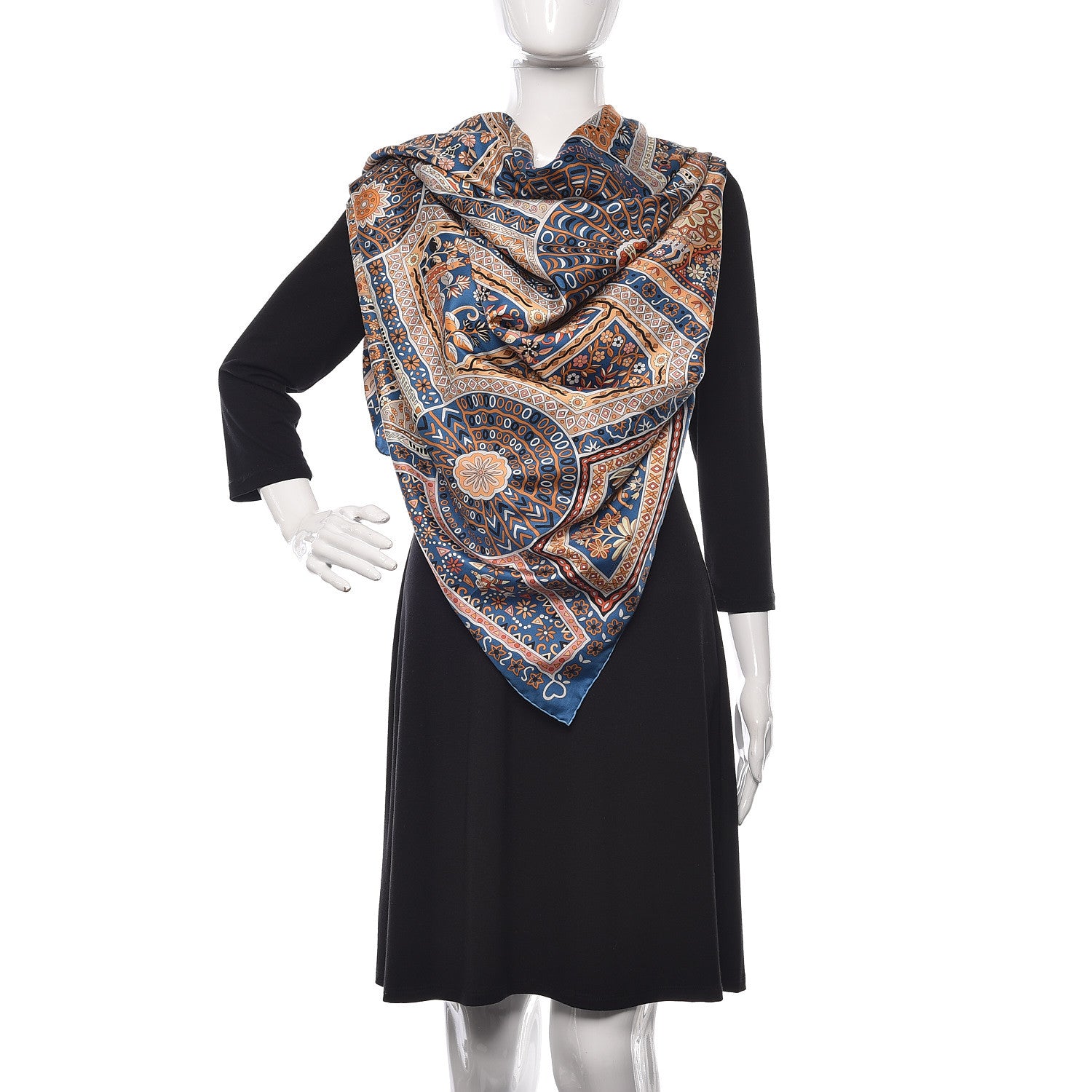 Hermes Silk Les Chemins Secrets Scarf 140 Petrole Beige Marine 2 of 4