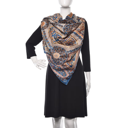 Hermes Silk Les Chemins Secrets Scarf 140 Petrole Beige Marine 2 of 4