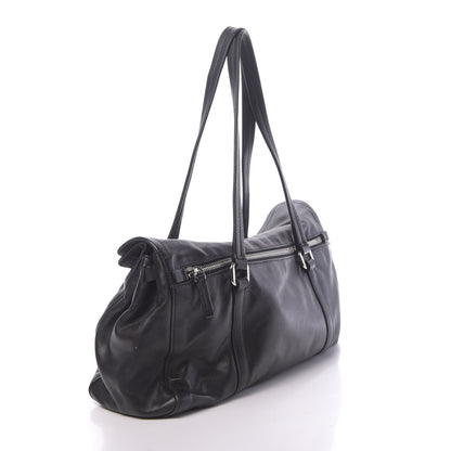 Prada Royal Calf Easy Foldover Pushlock Satchel Black 3 of 9