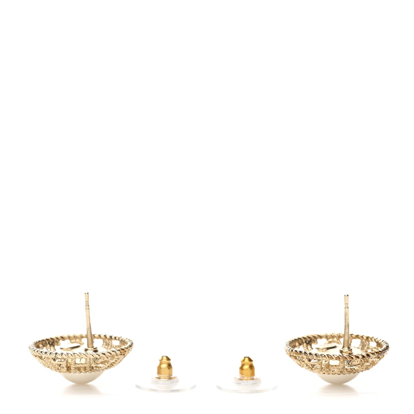 Pearl CC Round Rope Logo Earrings Gold