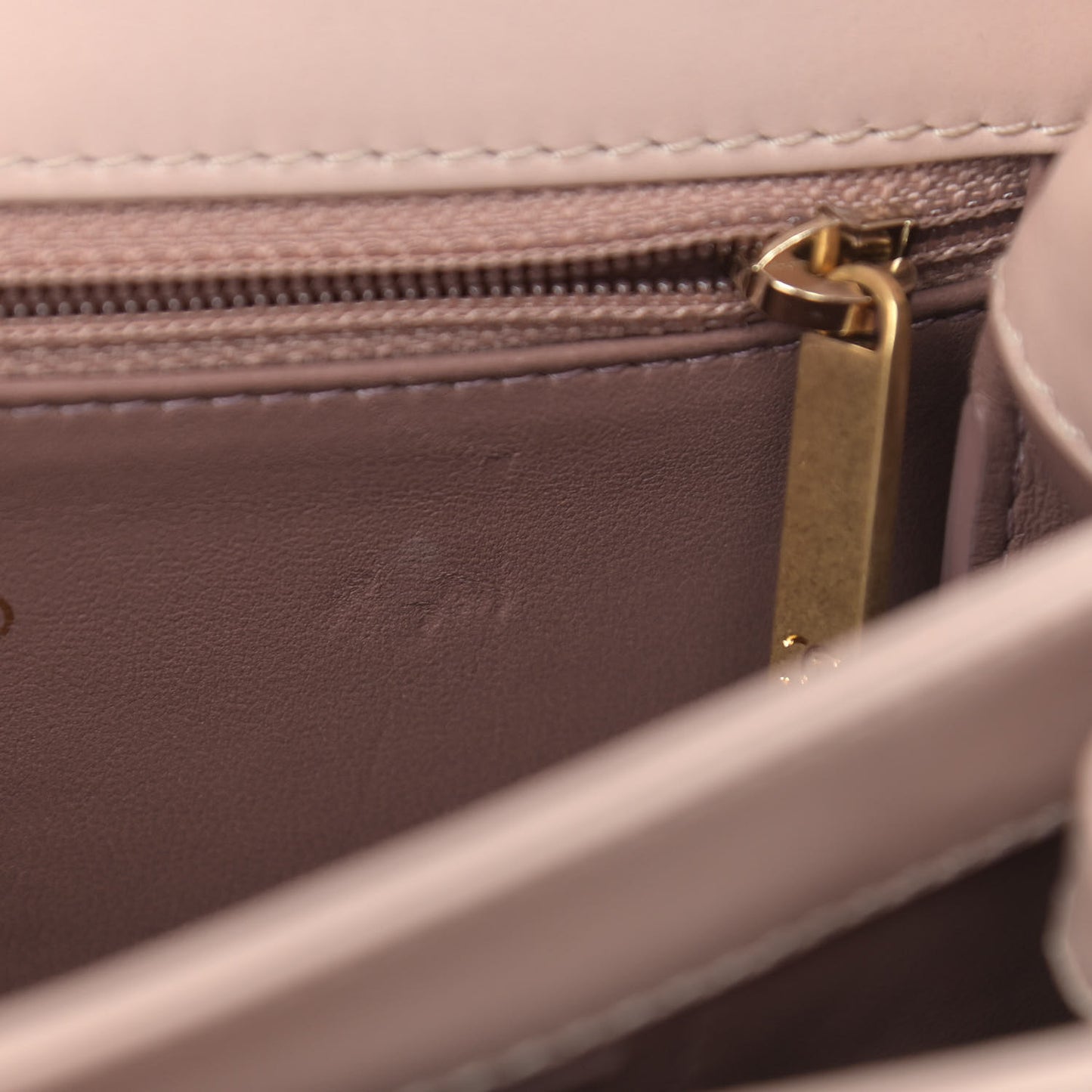 Glazed Calfskin Quilted Mini Straight Lined Flap Beige