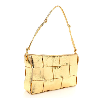 Bottega Veneta Metallic Lambskin Maxi Intrecciato Cassette Pouch On Strap Bag Gold 3 of 9