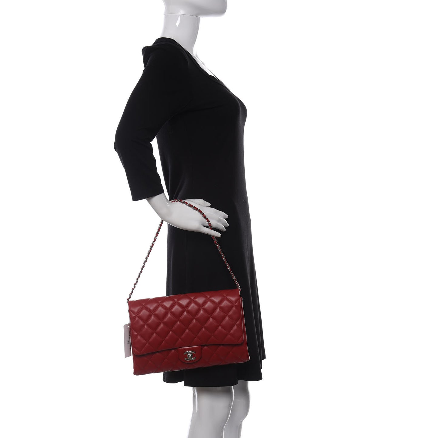 Lambskin Quilted Clutch With Chain Flap Red