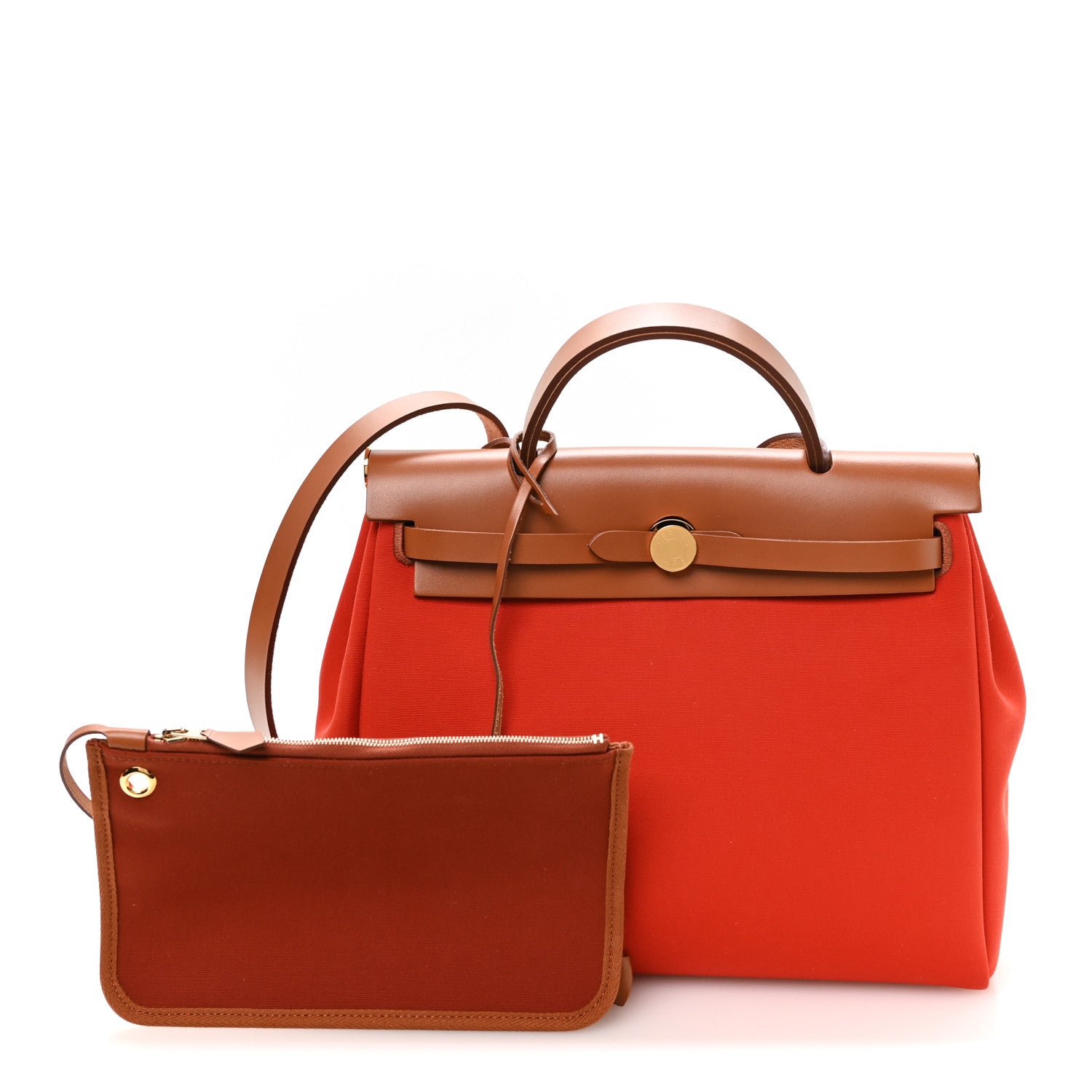 Hermes Vache Hunter Toile Herbag Zip Retourne 31 PM Orange Mecano Fauve 3 of 12