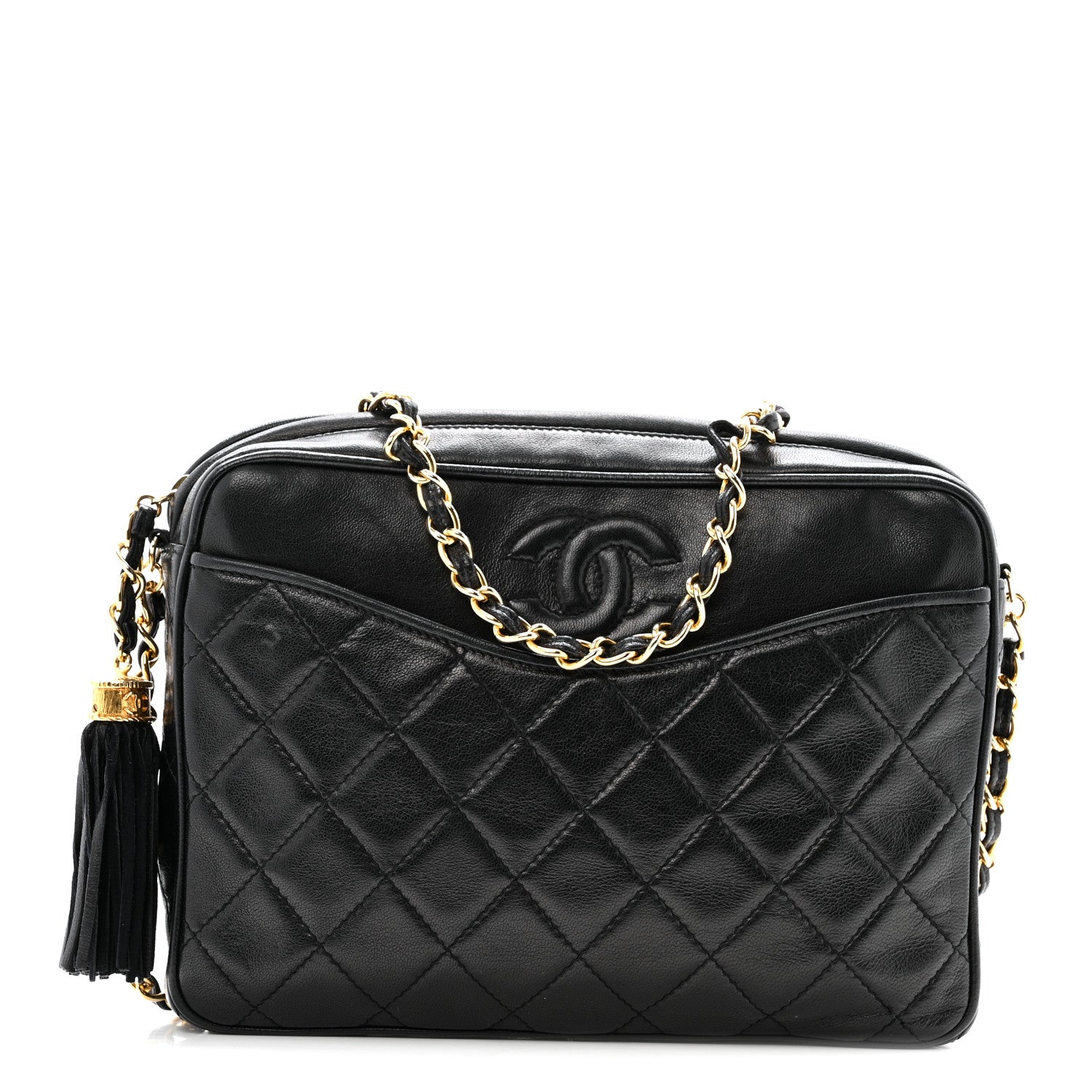 Chanel Lambskin Quilted CC Tassel Camera Case Black 1 of 13