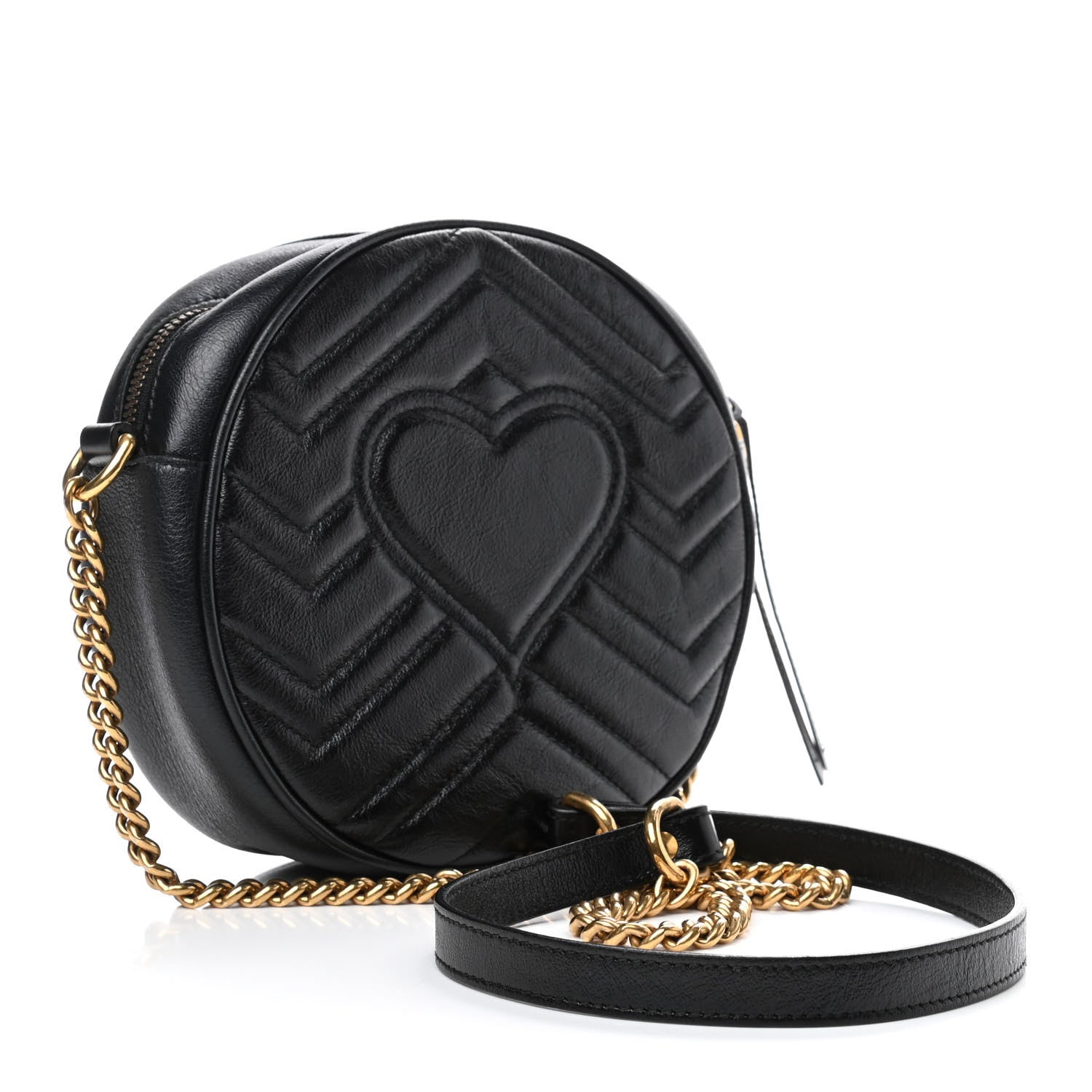 Gucci Azalea Calfskin Matelasse Heart Mini GG Marmont Round Shoulder Bag Black 3 of 9