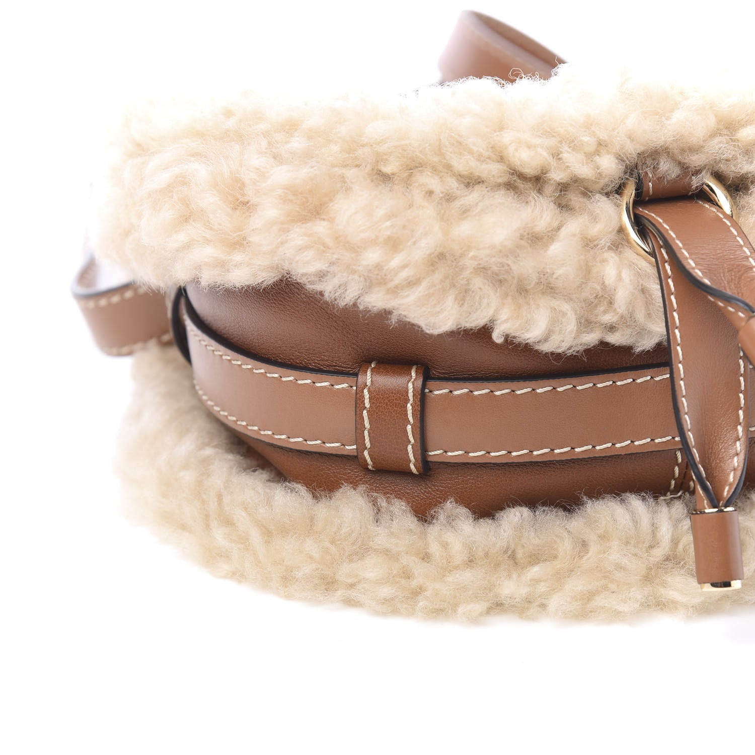 Chloe Small Grain Shiny Calfskin Shearling Small Marcie Round Crossbody Bag Caramel 6 of 8