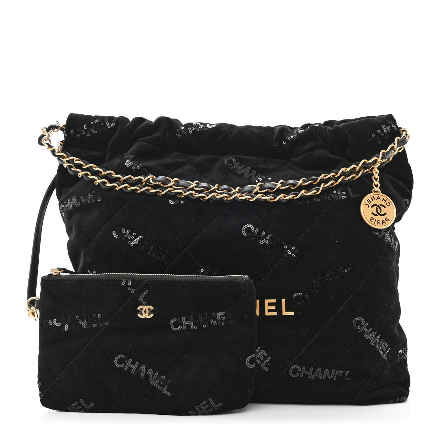 Velvet Sequin Quilted Chanel 22 Black