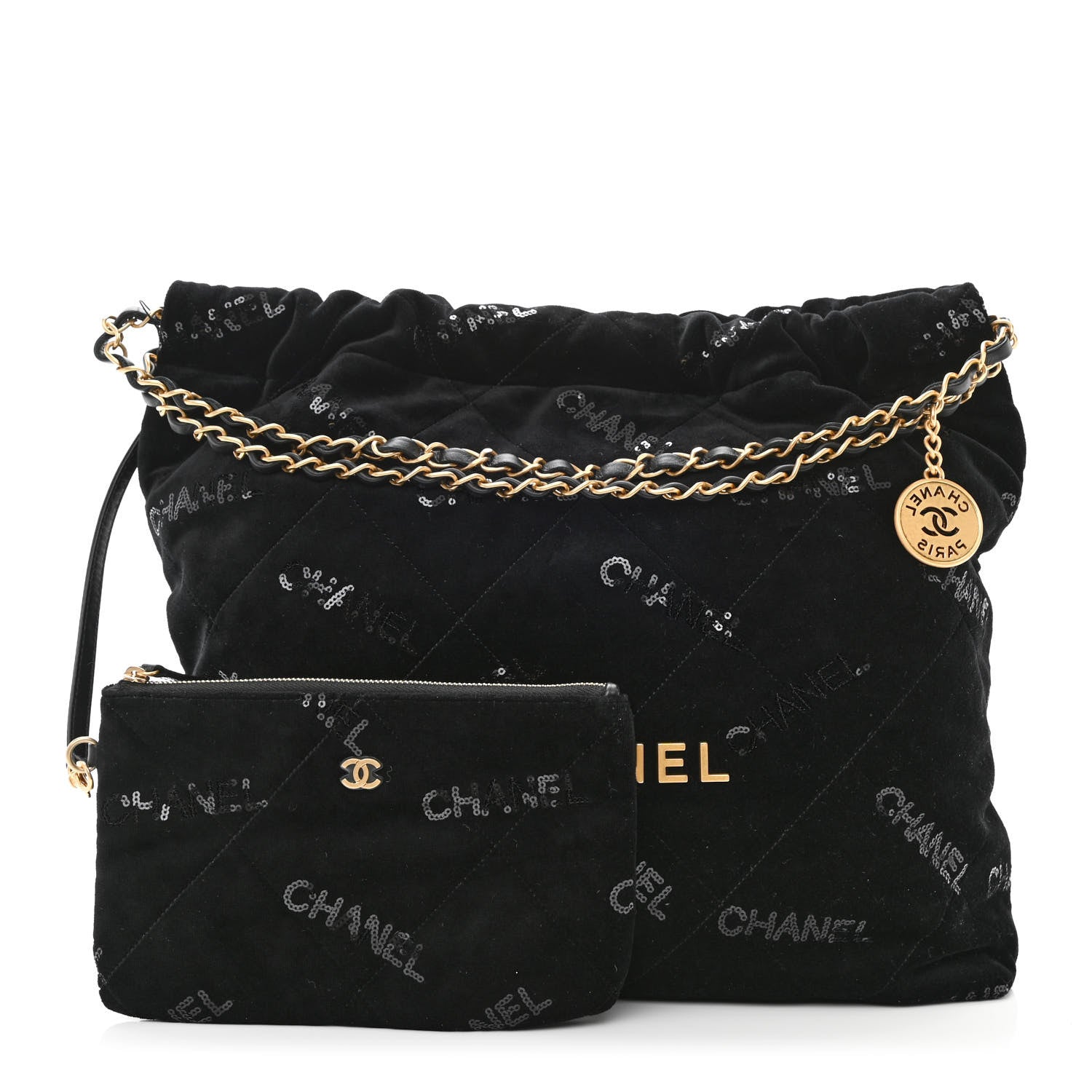 Chanel Velvet Sequin Quilted Chanel 22 Black 3 of 11