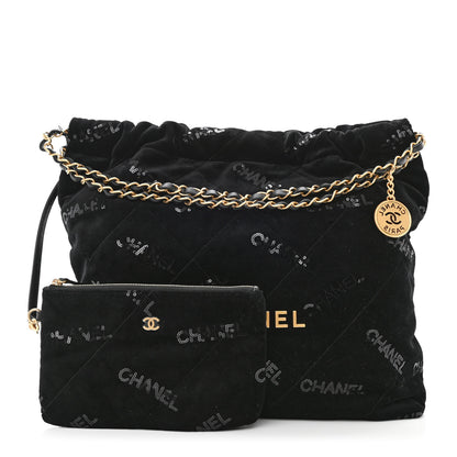 Chanel Velvet Sequin Quilted Chanel 22 Black 3 of 11