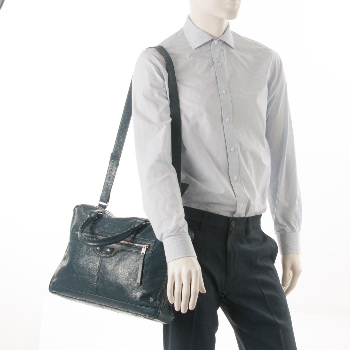 Agneau Classic Hardware Mens Mini Folder Strap Bag Bleu Obscur