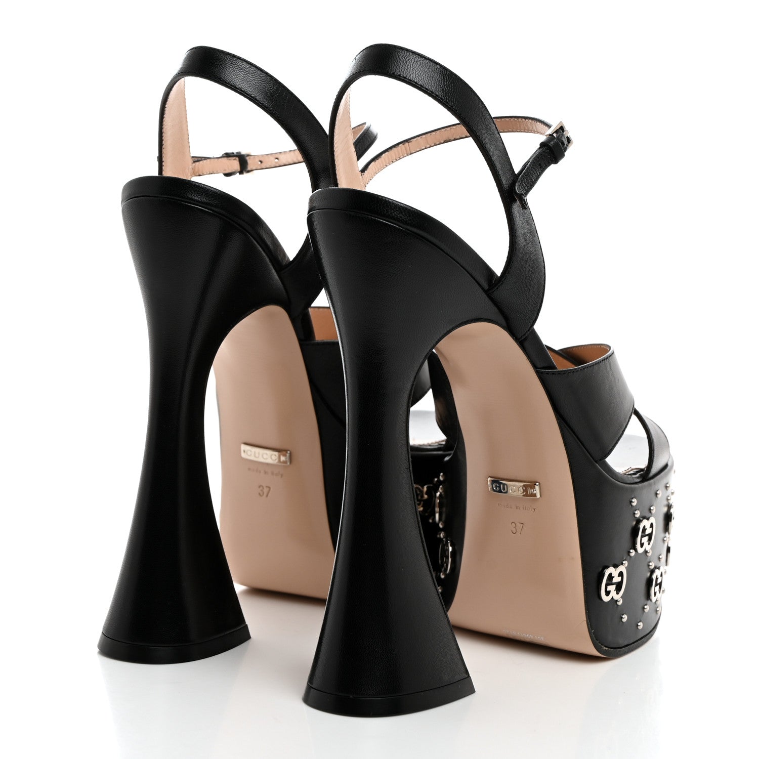 Gucci Malaga Kid Interlocking G Studs 155mm Platform Sandals 37 Perfect Black 4 of 8