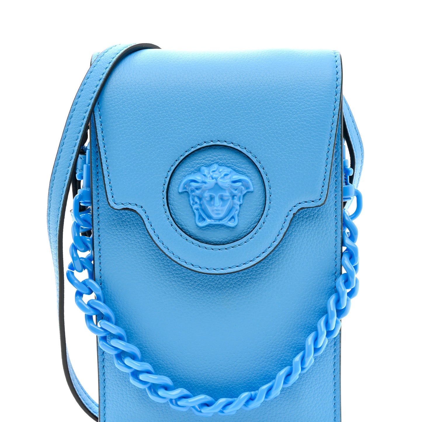 Calfskin La Medusa Chain Crossbody Phone Pouch DV Blue