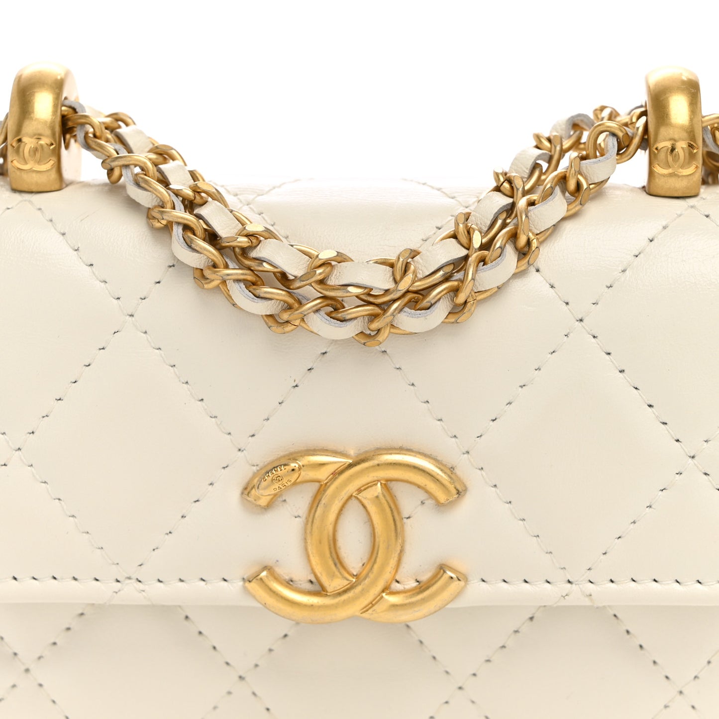 Calfskin Quilted Perfect Fit Coin Purse With Chain White