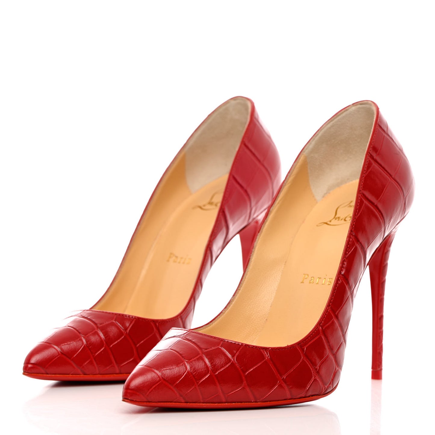 Calfskin Alligator Embossed Pigalle Follies 100 Pumps 37 Loubi