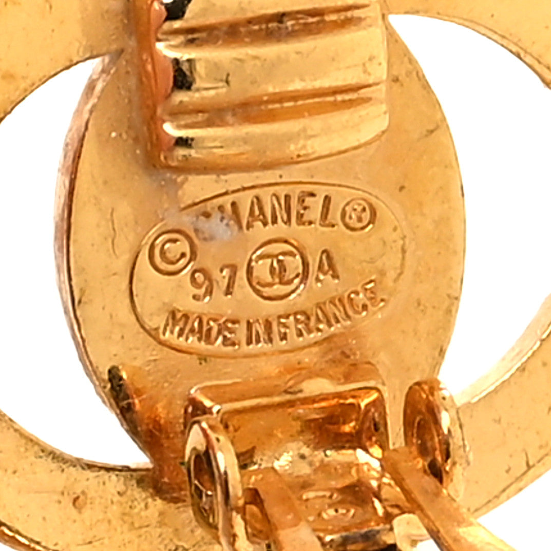 Chanel Metal Crystal CC Turnlock Chain Drop Earrings Gold 4 of 4