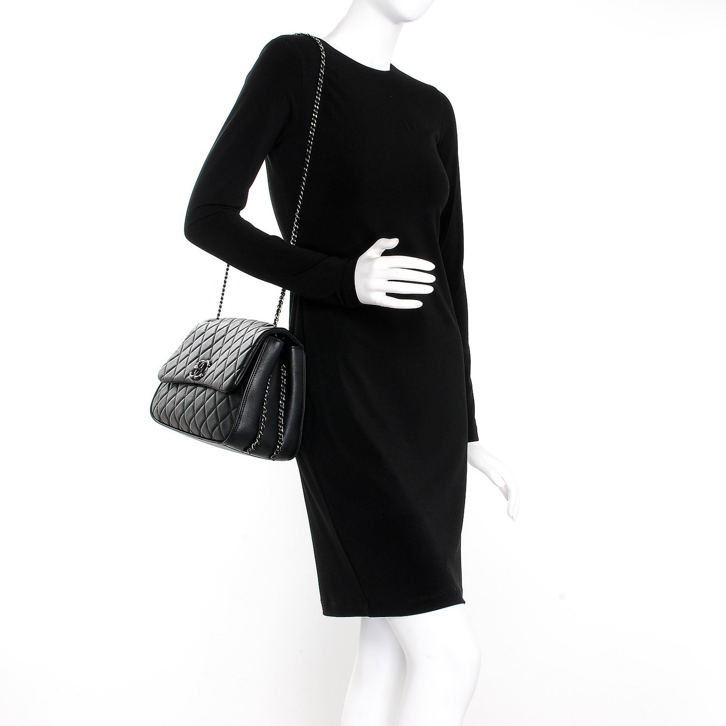 Calfskin Quilted Large Frame In Chain Flap Black