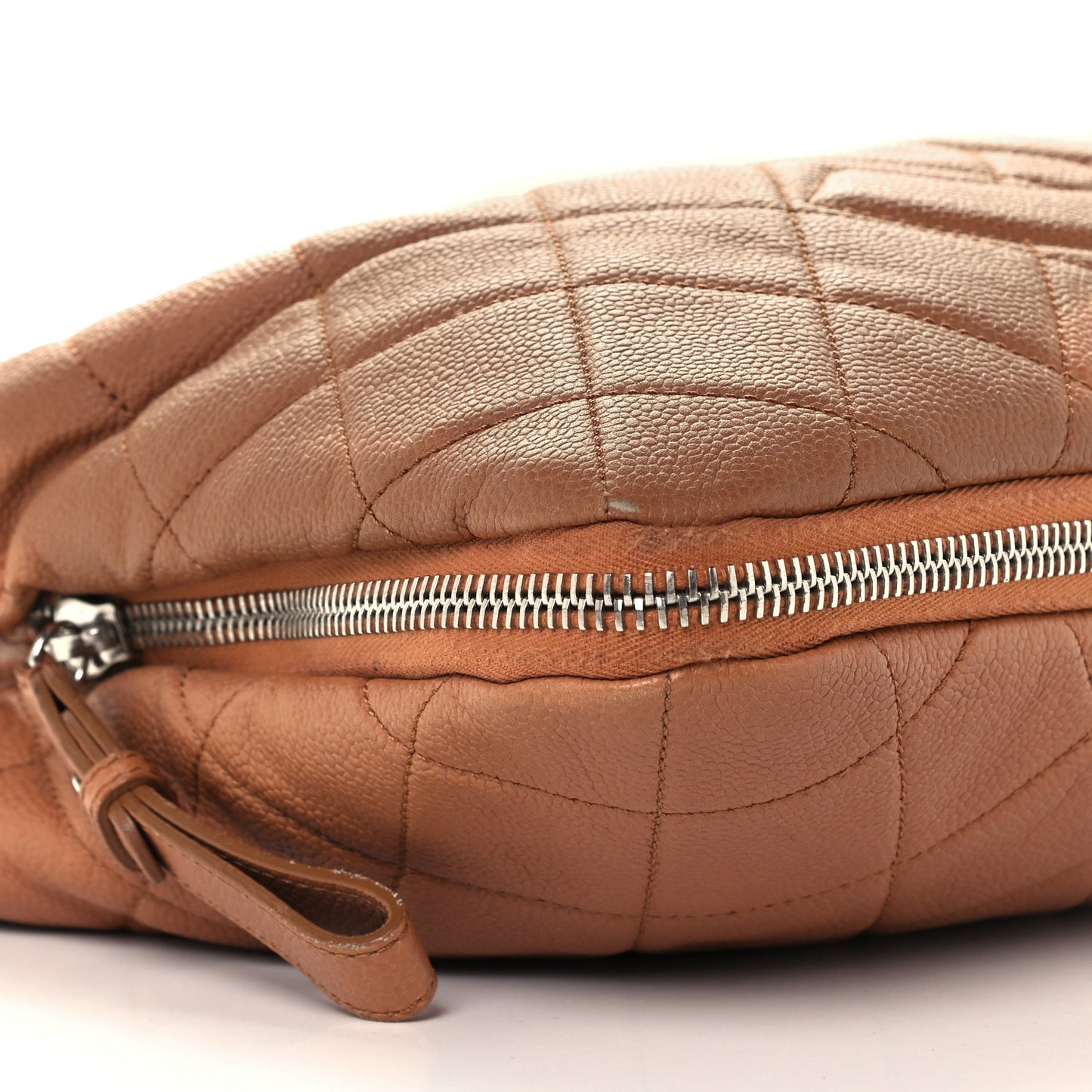 Caviar Quilted Expandable Zip Shoulder Bag Brown