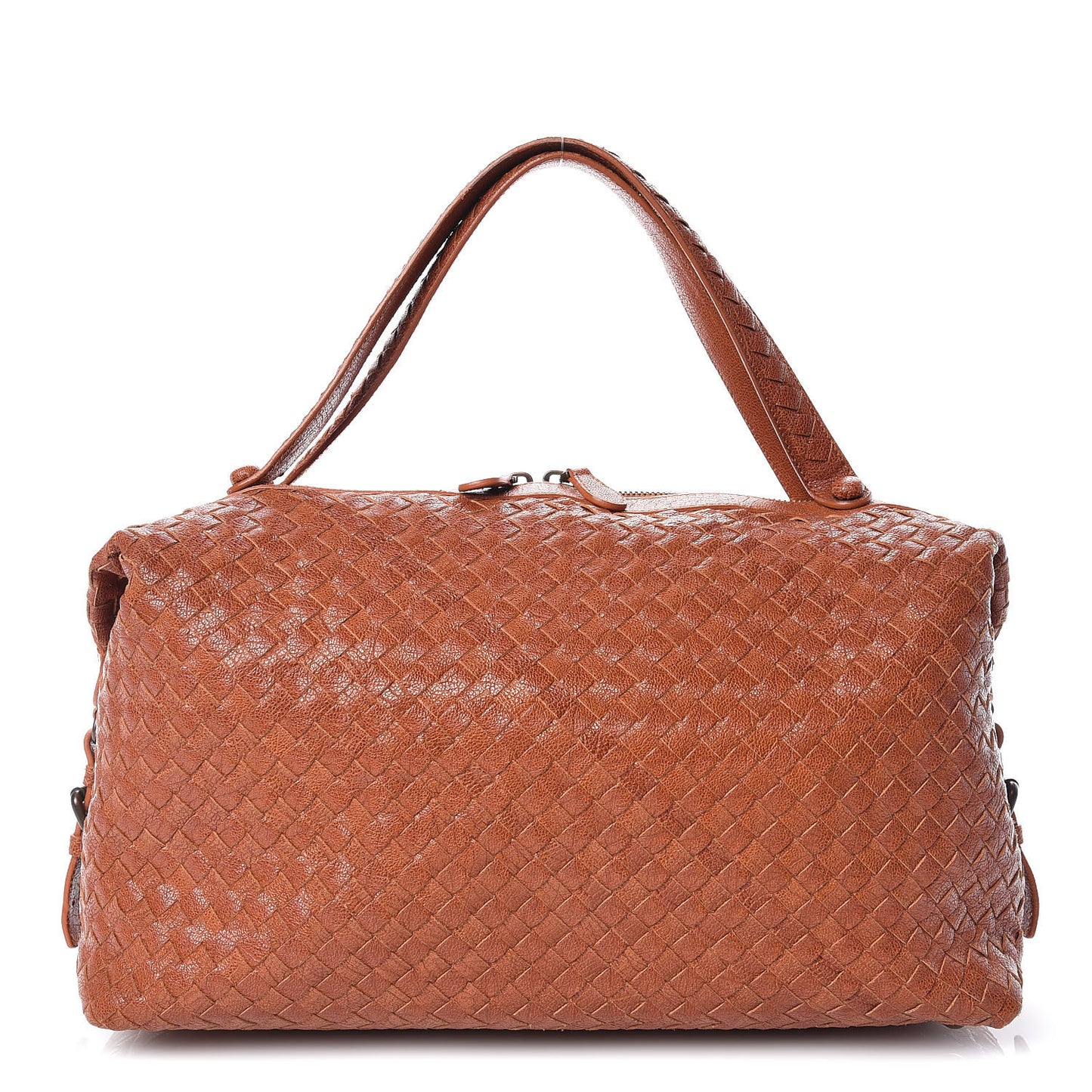 Goatskin Intrecciato Woven Top Handle Bag Copper