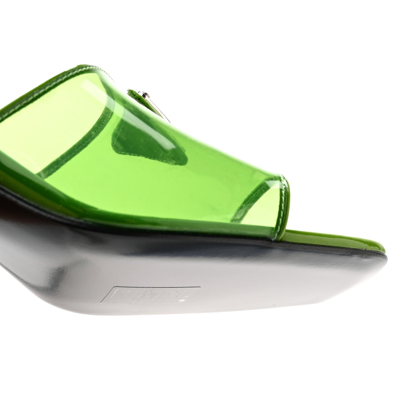 Plexiglass Vernice Metal Triangle Logo 65mm Slide Sandals 38 Mela