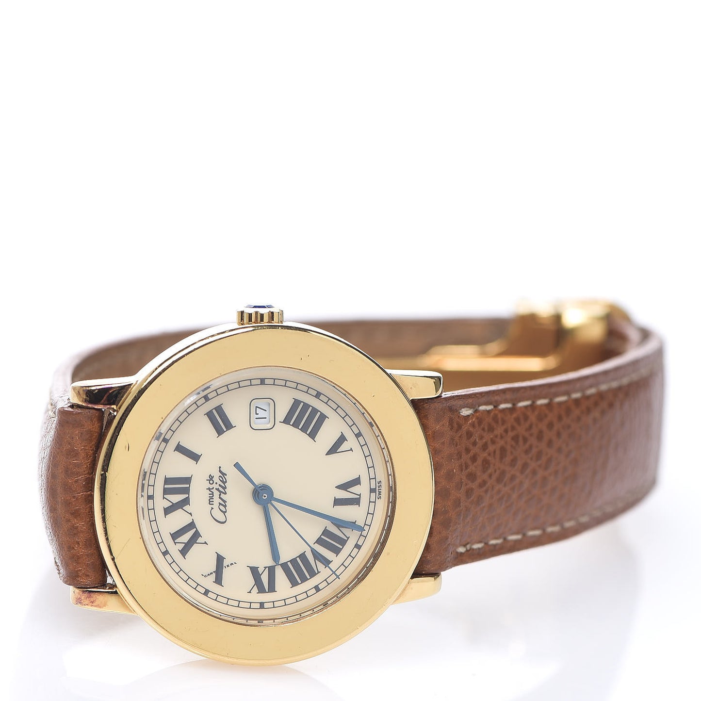 Sterling Silver Vermeil Calfskin 33mm Must De Quartz Watch Brown