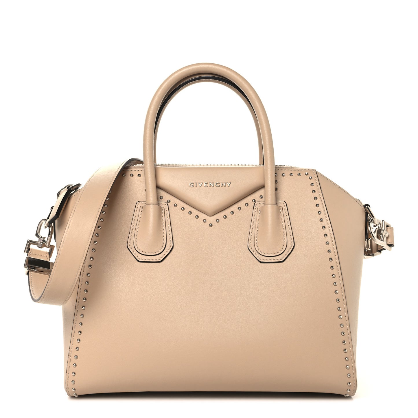Calfskin Small Studded Antigona Beige