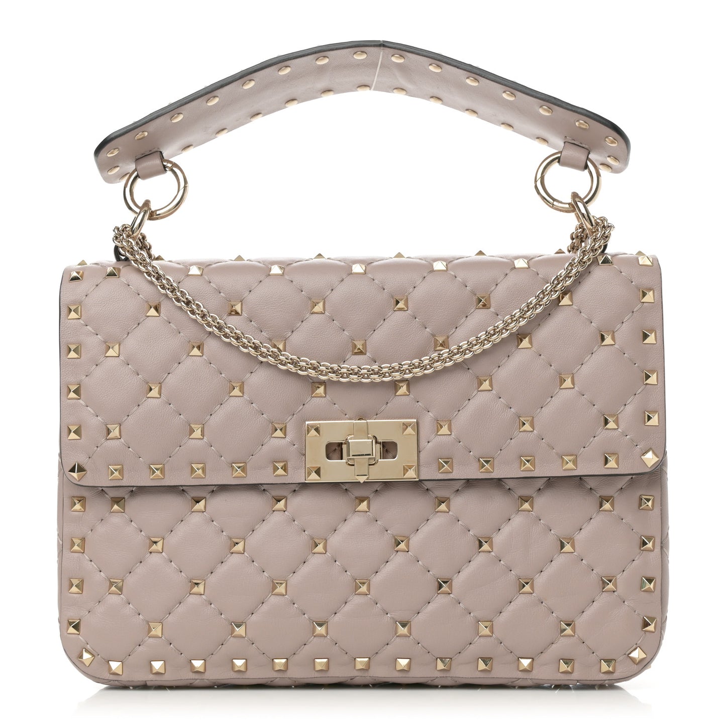 Lambskin Medium Rockstud Spike Shoulder Bag Poudre