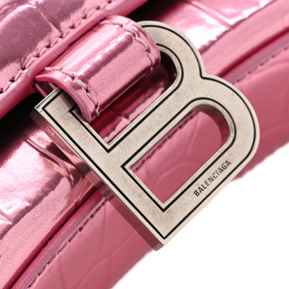 Balenciaga Metallic Shiny Calfskin Crocodile Embossed Hourglass Chain Bag Pink 11 of 13