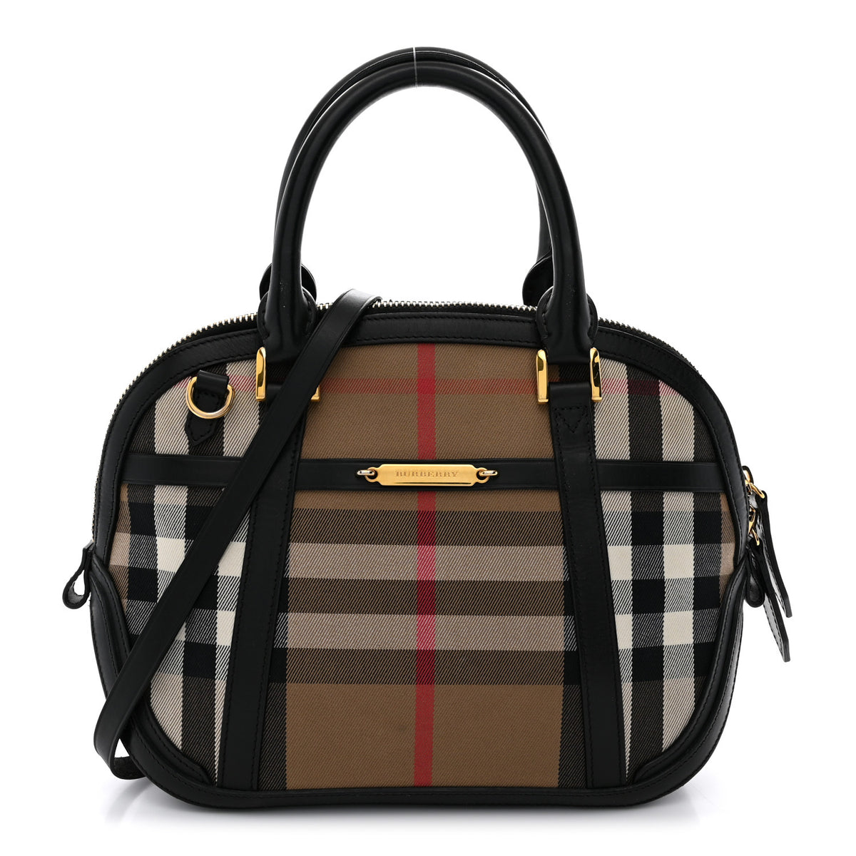 Burberry Bridle Calfskin House Check Small Orchard Bowling Bag Black 1 of 13