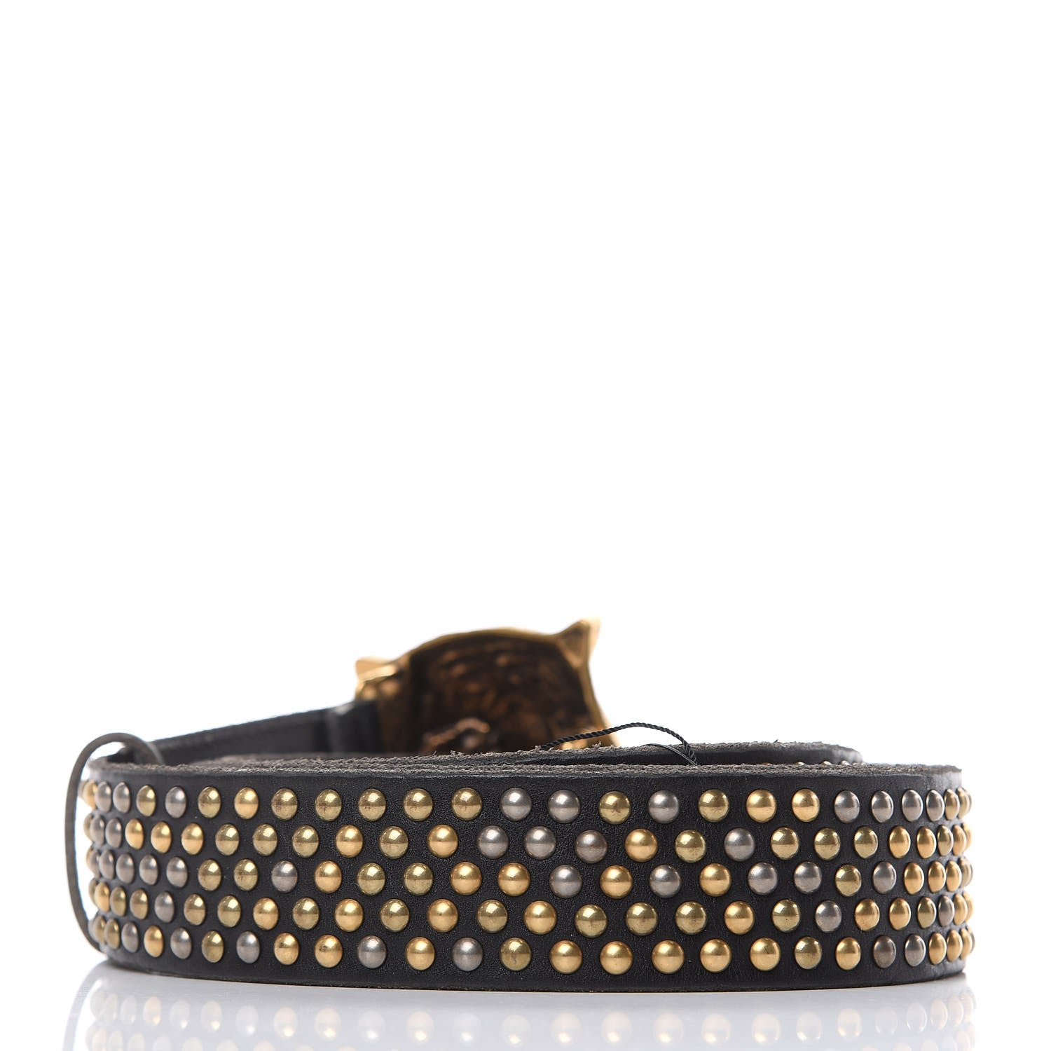 Gucci Calfskin Studded Feline Belt 110 44 Black 3 of 7