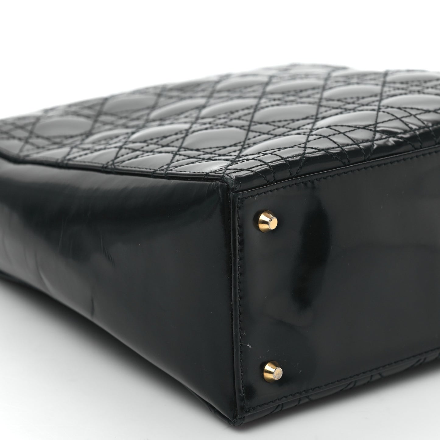 Patent Cannage Shoulder Bag Black