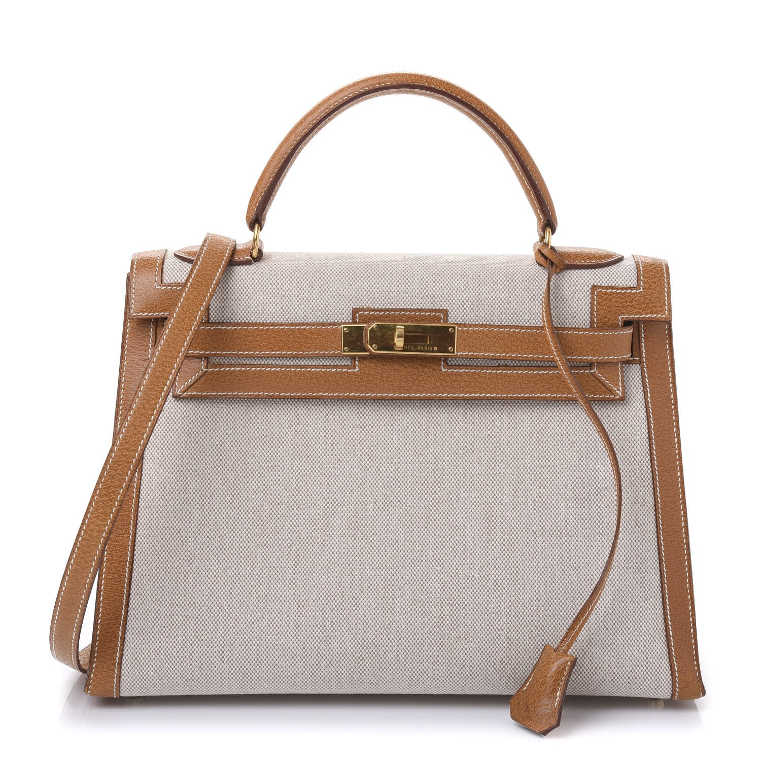 Hermes Peau Porc Toile Kelly Sellier 32 Gold 1 of 15